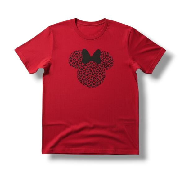 Bella + Canvas Red Minnie Mouse Leopard Print Graphic Tee – Size 2XL - Picture 1 of 8
